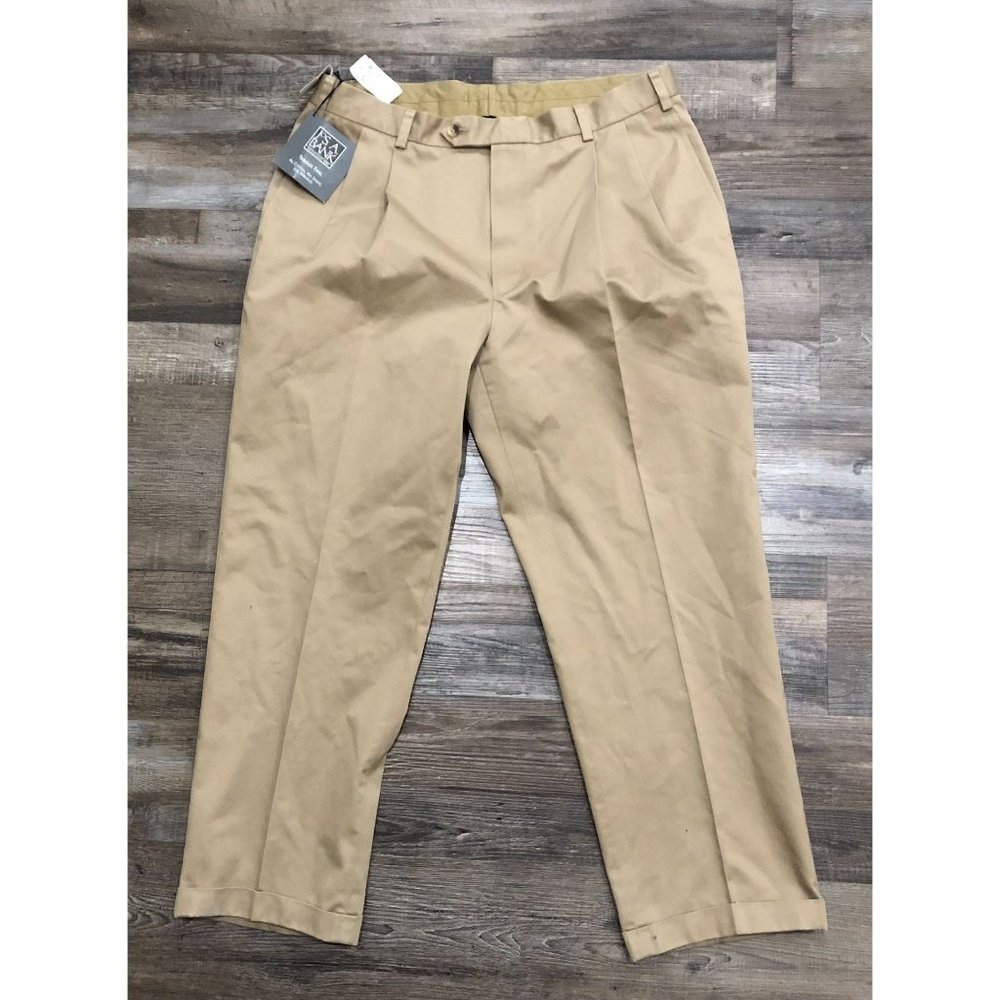 Jos A Bank Mens 38x29 Beige Pleated Traveler Twill Pants New $115 Tags